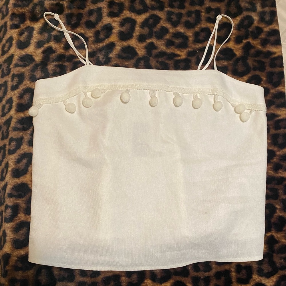 Express cropped tank - white with tassel details and adjustable straps